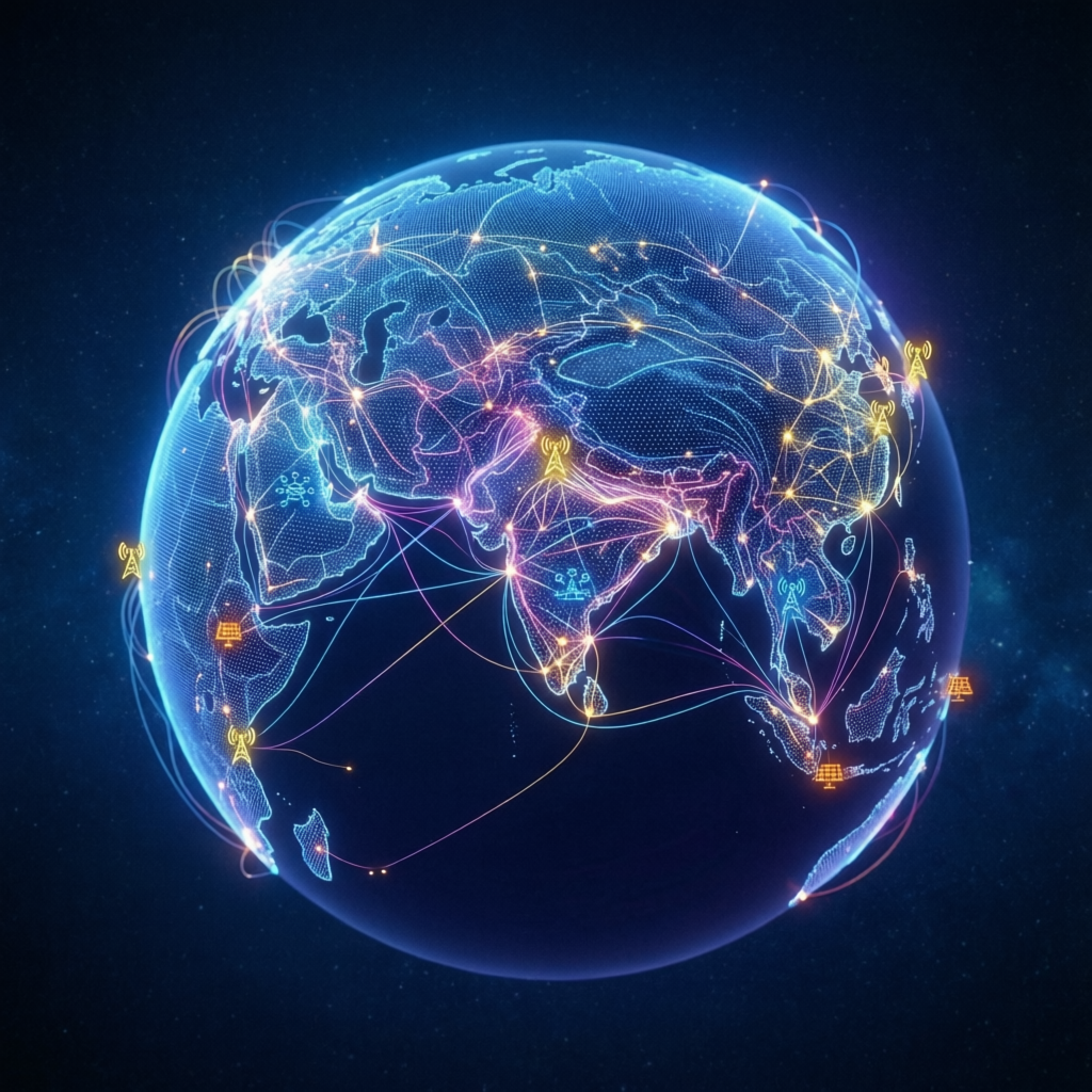 Digital globe from space illustrating nationwide connectivity impact